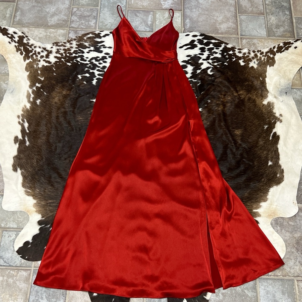 90s vintage Jill Stuart burnt orange satin maxi evening prom dress